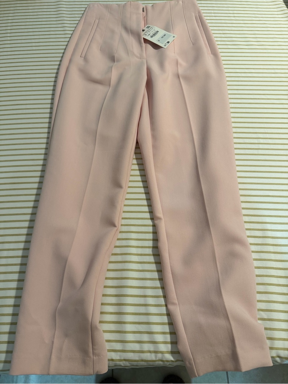 Zara Pale Pink High-Waist Tailored Trousers